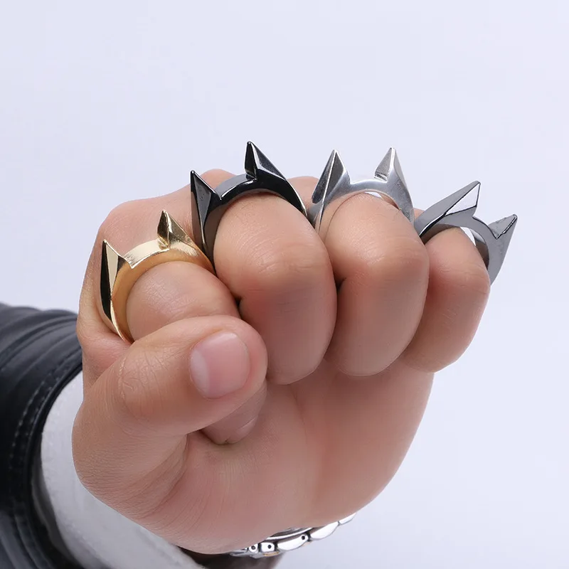 

1Pcs Women Men Safety Survival Ring Tool EDC Self Defence Stainless Steel Ring Finger Defense Ring Tool Silver Gold Black Color