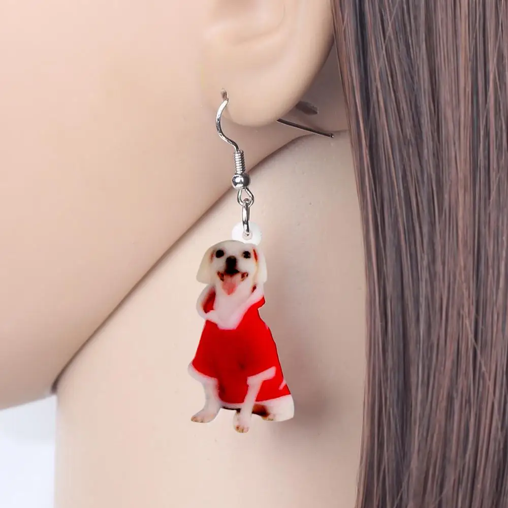 Bonsny Acrylic Christmas Happy Labrador Dog Jewelry Set Necklace Earrings Animal Pets Women Girl Charms Decorations Gift | Украшения и