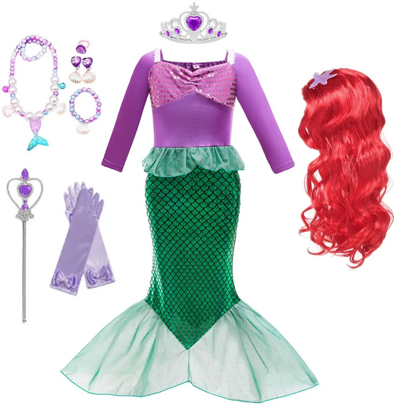 2022 Halloween Little Mermaid Princess Cosplay Costume Girl Dress up Fancy Baby Sequin Tails Party Holiday | Тематическая одежда и