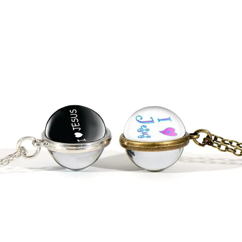 SIAN Jesus Fish Symbol Glass Ball Necklace Christian Gift Collection Cabochon Double Sided Pendant I Love Fashion Jewelry | Украшения и