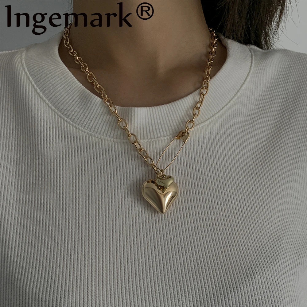 

Hip Hop Punk Two Lover Heart Pin Pendant Choker Cross Chain Necklace for Women Wedding Boho Steampunk Goth Female Jewelry Neck