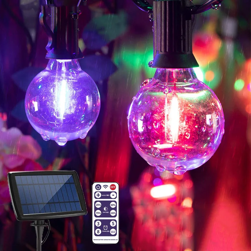 Solar Outdoor Lights String Light Colorful G40 Bulbs Christmas Garden Lamp USB LED Solar Power Wedding Christmas Decoration