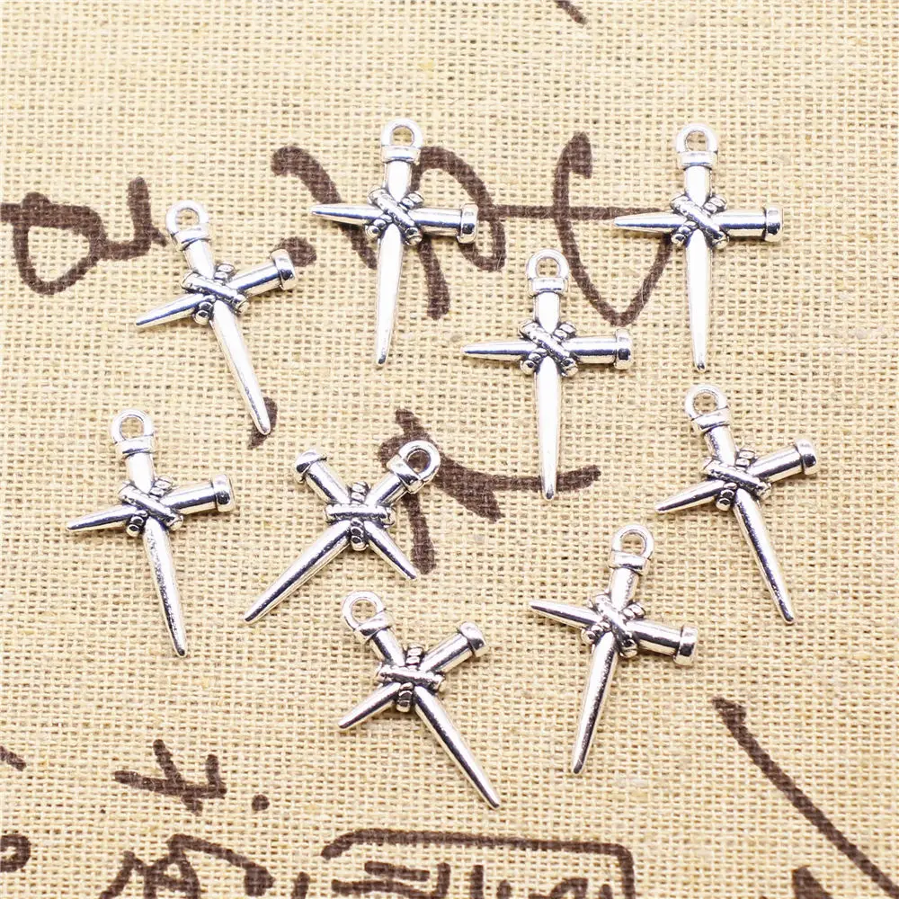 

Charm For Making Jewelry Pendants Antique Silver Color Nail Cross 22x16mm 10pcs