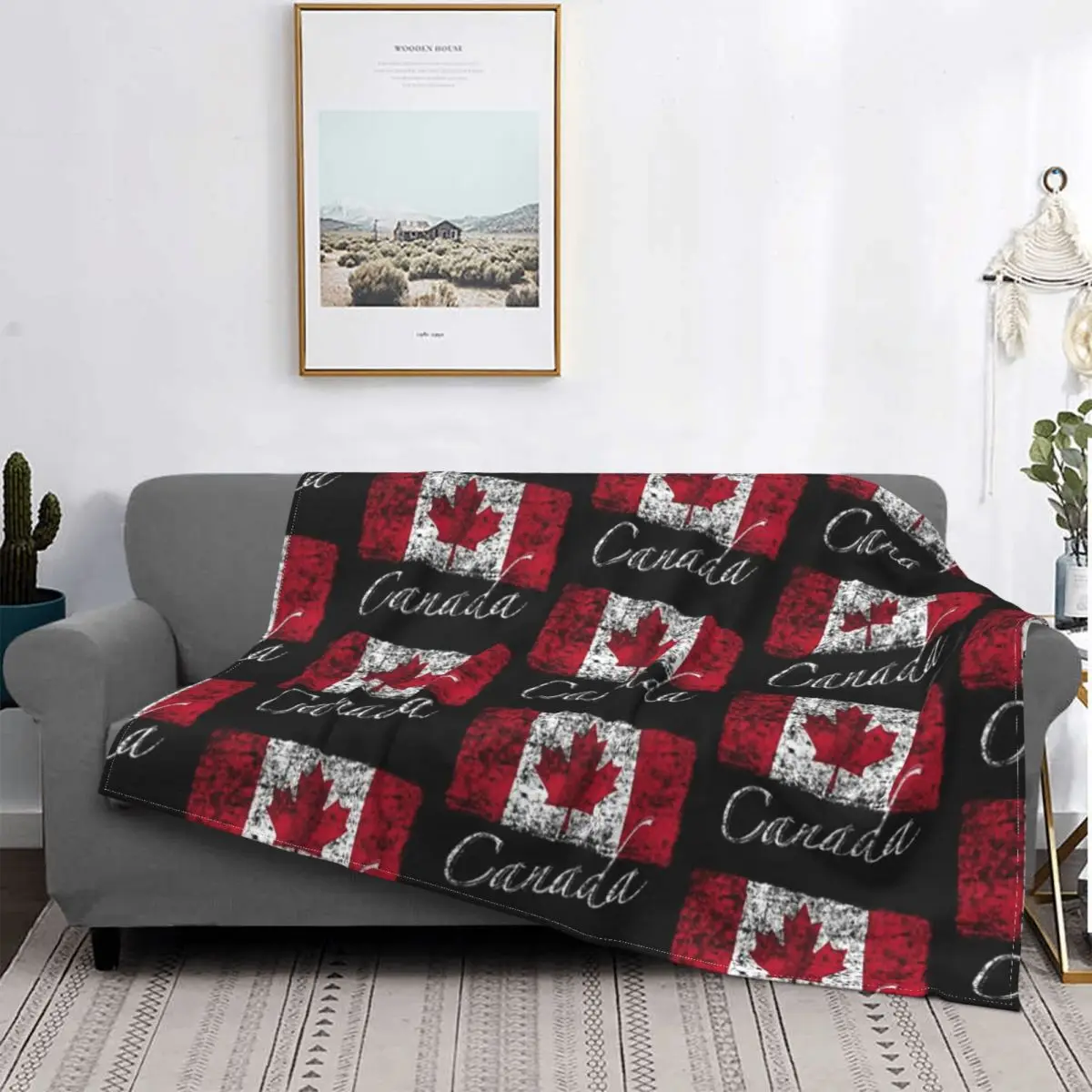 

Manta con diseño de bandera canadiense Vintage, colcha de cama a cuadros, colcha de lana 135, mantas para camas