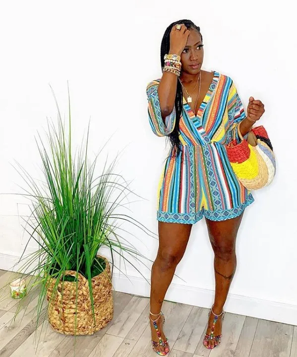 

2020 new summer design bohemian beach style women short jumpsuit casual lady v neck short sleeve loose playsuit overalls