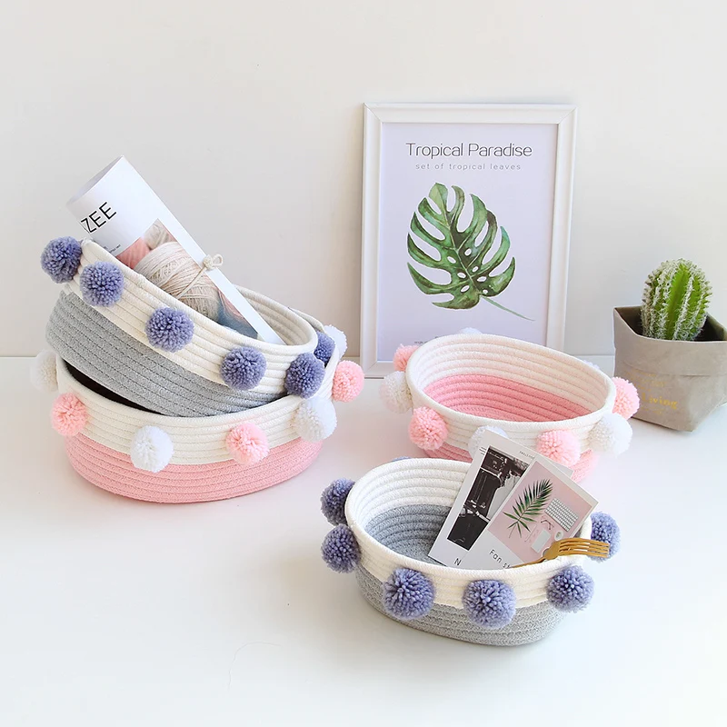 Настольная Косметическая корзина для хранения японская хлопковая веревка