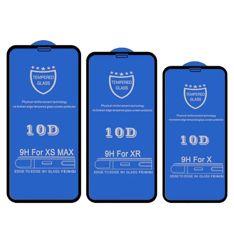 

10pcs 10D Tempered Glass For iPhone 12 Mini 11 Pro Max XS XR X 8 7 6 6S Plus SE Full Coverage Cover Curved Screen Protector Film