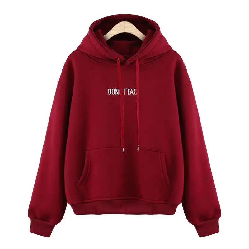 Осенне зимние женские однотонные шерстяные худи из чистого хлопка с капюшоном