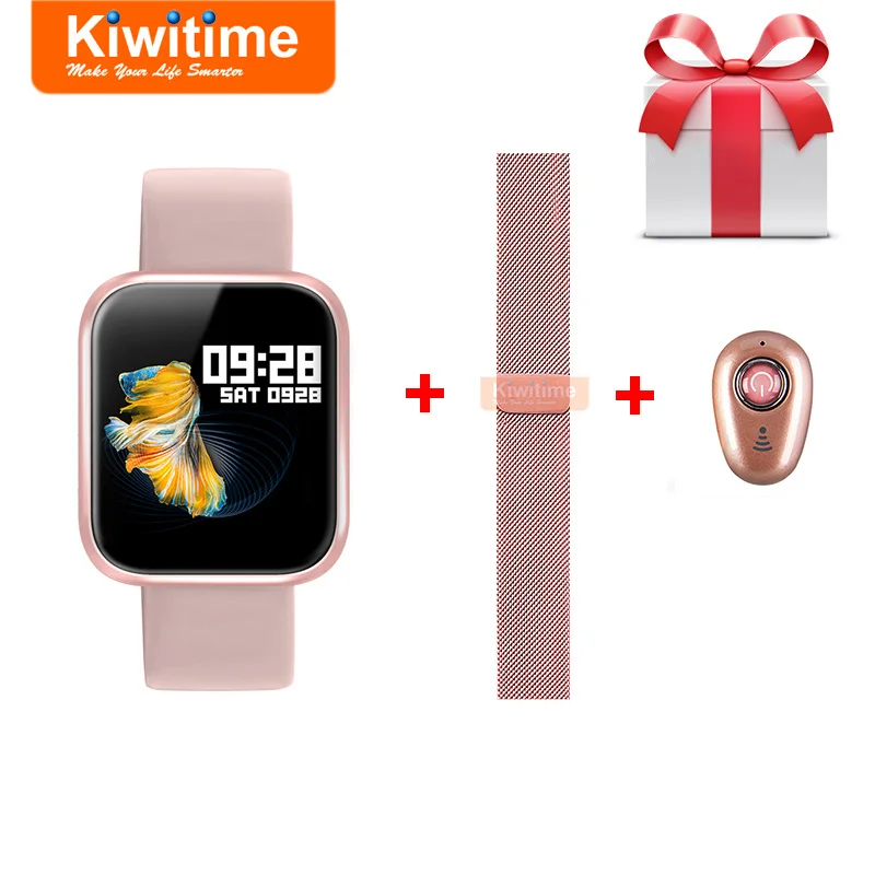 Pink with Earphone KIWITIME Smart Watch P70 Sports Bracelet Fitness Heart Rate Blood Pressure Monitor Women Smartwatch for Apple iPhone iOS Android - Цвет: Pink with Earphone