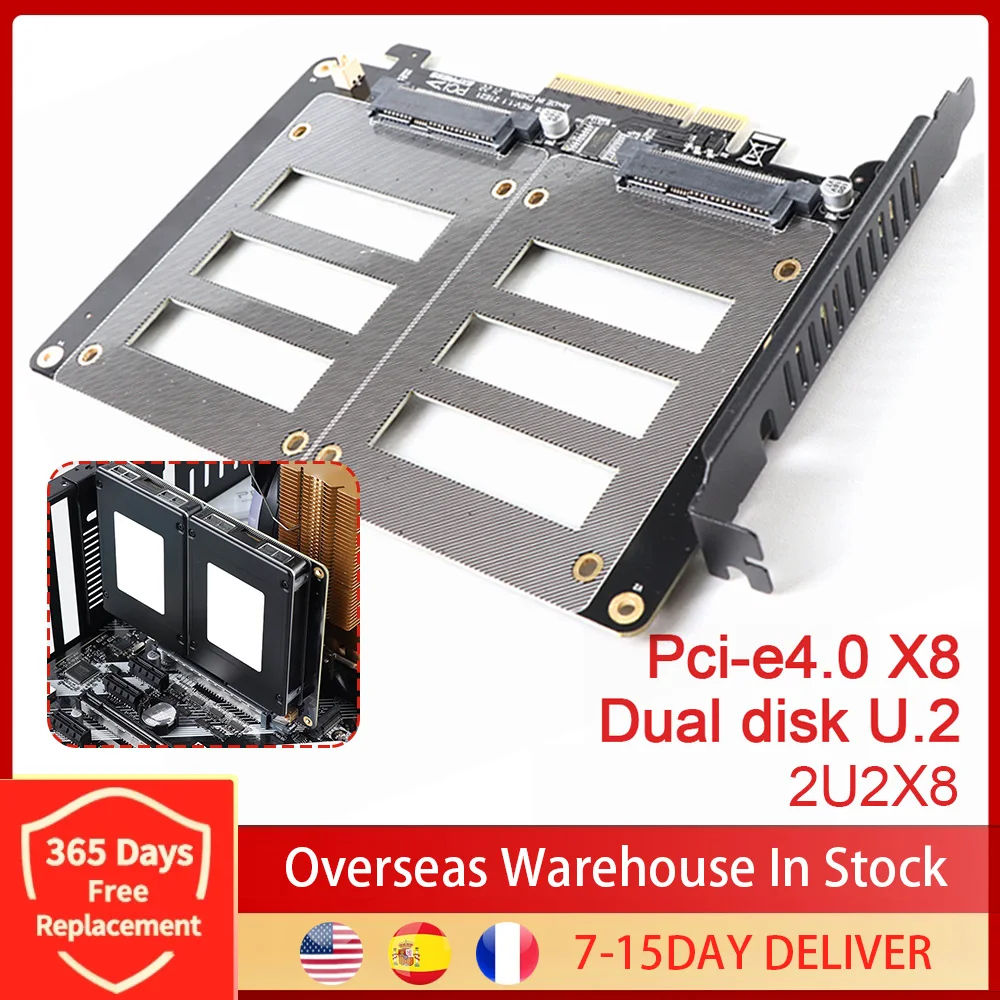 

PCI-E X8 X16 Dual Disk U.2 Riser Card 2-U2X8 SSD PCIE 4,0 X8 X16 адаптер карты скорости 14000 МБ/с. для Windows 10/8/Linux