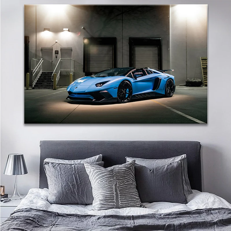 

Modern Home Wall Decoration Painting Lamborghini Aventador Picture HD Print Blue Super Car Canvas Modular Poster Artwork