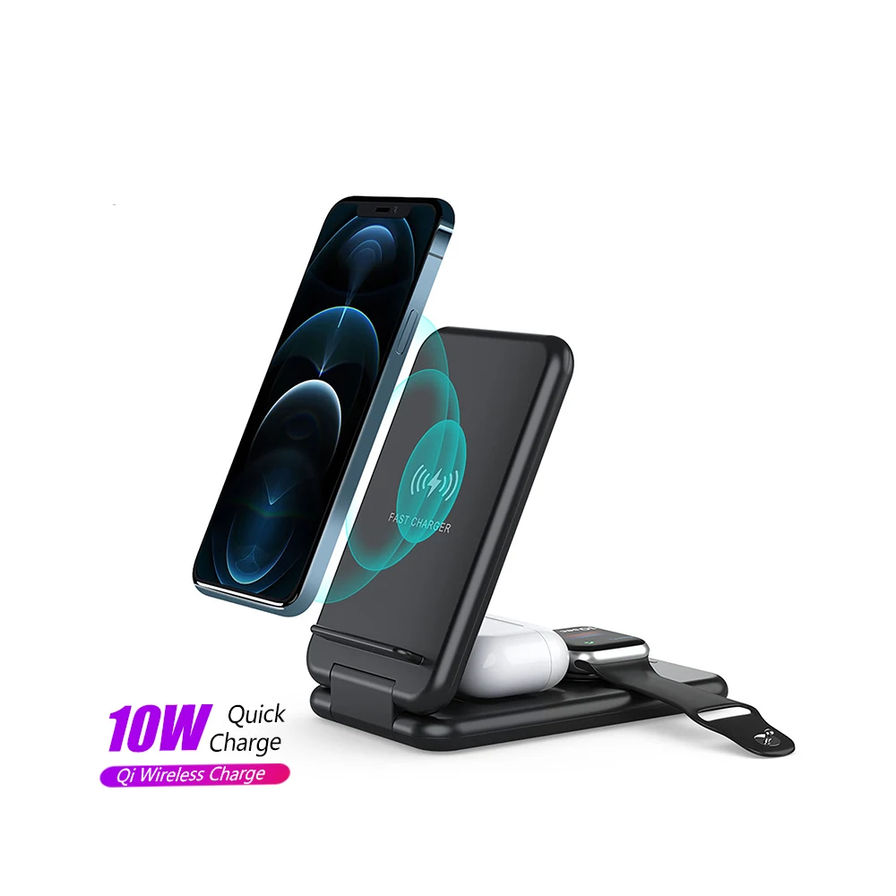 

10W Qi Wireless Charger Fold Fast Charging Holder Stand For iPhone 12 11 ProMax Xr X 8 AirPods Samsung S21 For Apple Watch 6 5 4