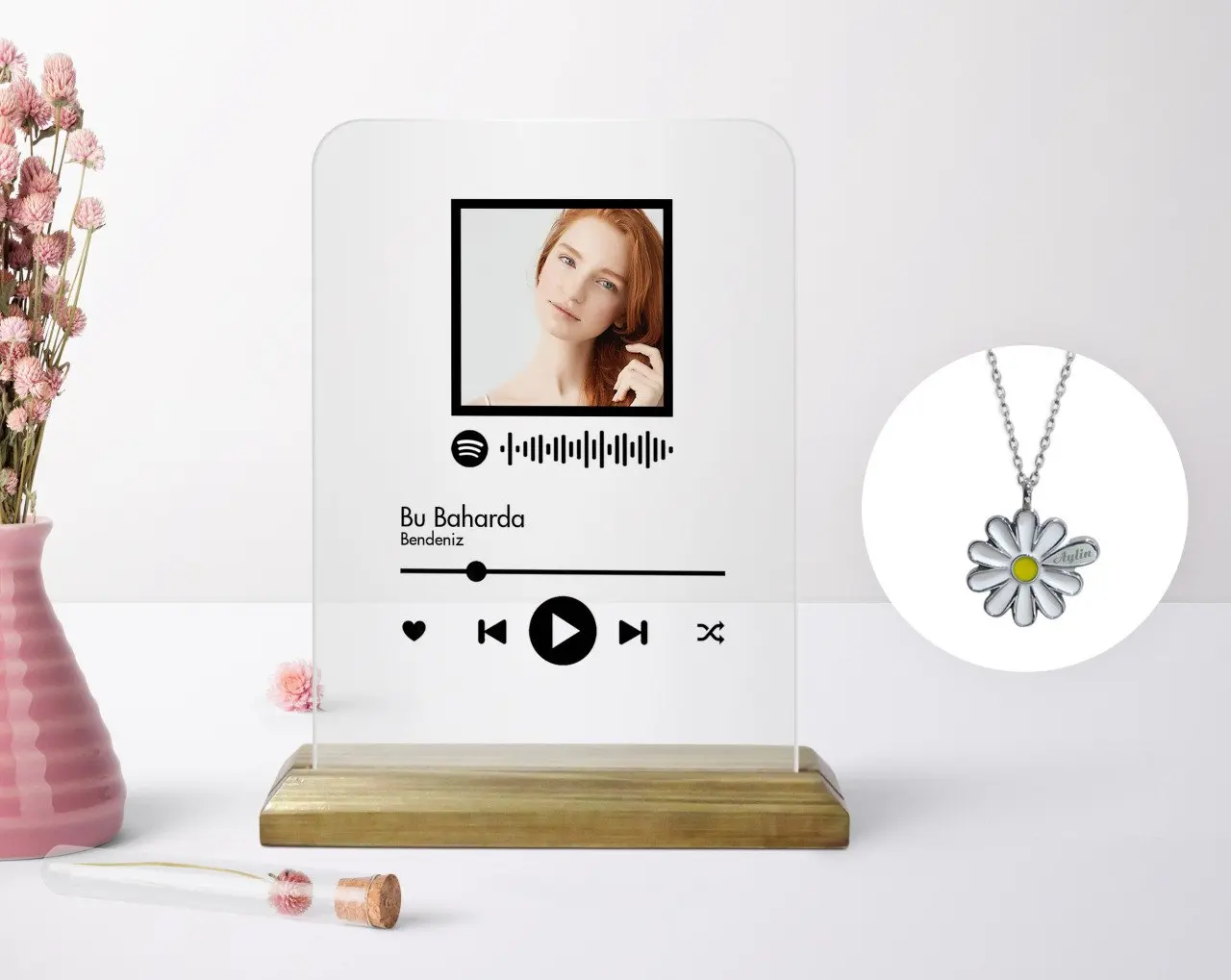 

Персонализированные фото Spotify штрих-кода рамки и серебро ожерелье Маргаритка Seti-2