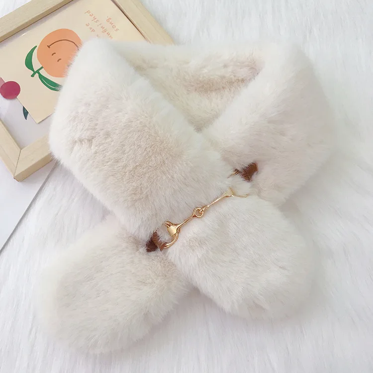 

2021 autumn and winter new warm cross bib plush small scarf is good for bib women white