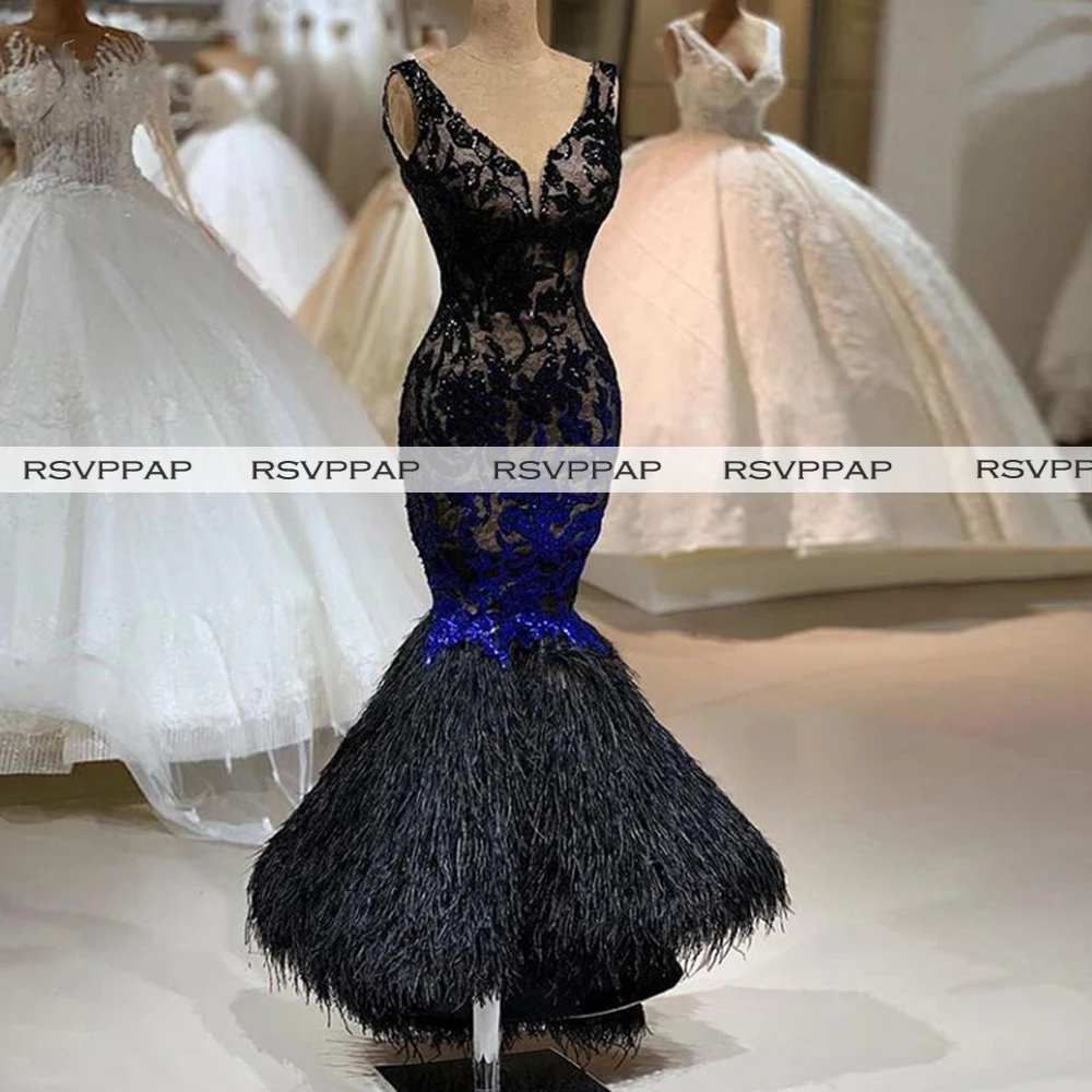 

Женское длинное вечернее платье с юбкой-годе, черное платье с V-образным вырезом, кружевной топ без рукавов с бусинами и перьями в арабском с...