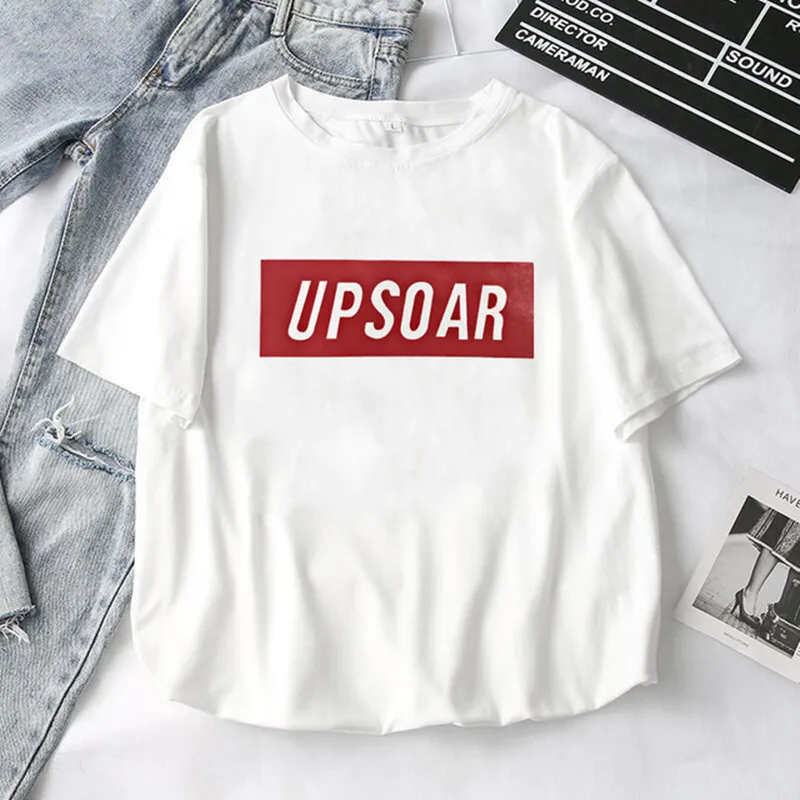 Письмо плавник UPSOAR печати для женщин футболка Повседневная летняя с короткими