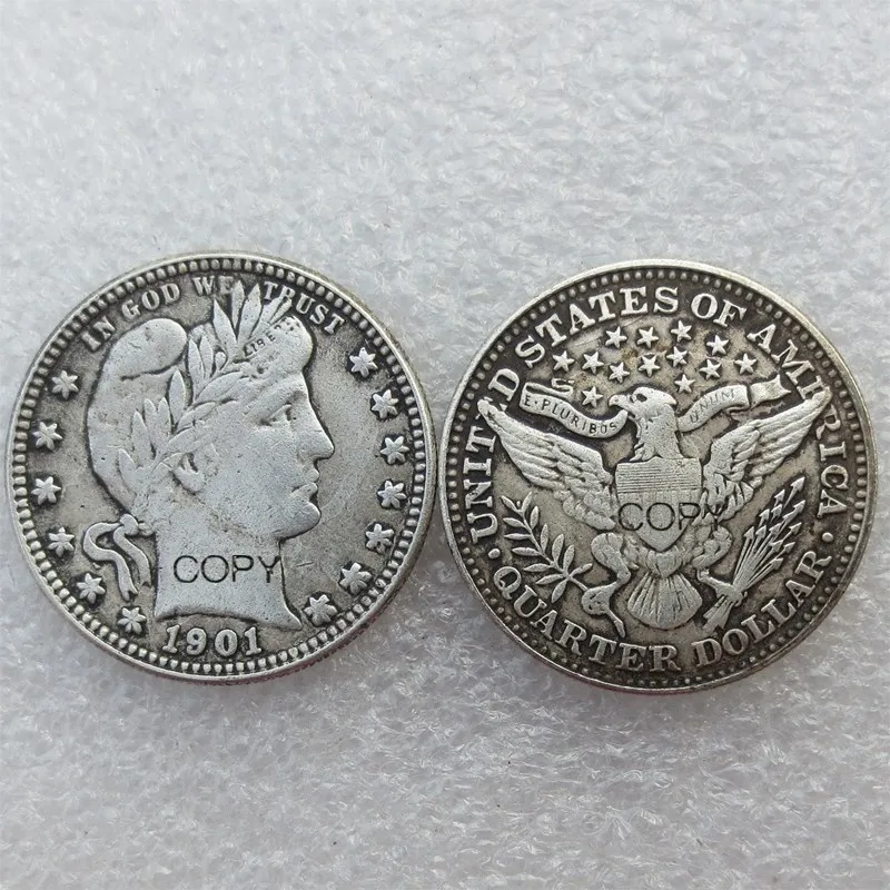 

США Парикмахерская четверть долларов 1901 разных мятных посеребренных копировальных монет