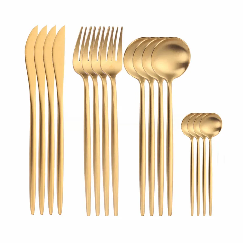 

Golden 16Pcs Tableware Dinner Set Forks Spoons Knifes Cutlery Set Stainless Steel Dinnerware Set Eco Friendly Kitchen Flatware