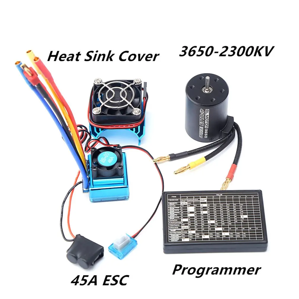 

3650 2300kv бесщеточный двигатель + 45A 60A 80A 120A бесщеточный ESC + карта программирования + радиатор двигателя для 1:10 1/10 RC Car