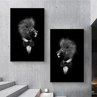 abstract lion smoking a cigar canvas paintings black wild lion in a suit poster and print wall art picture for living home decor