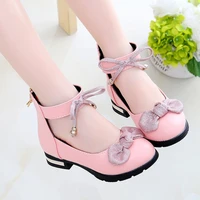 childrens kids shoes girls leather shoes for student high heeled princess shoes for wedding and party girls shoes pink black