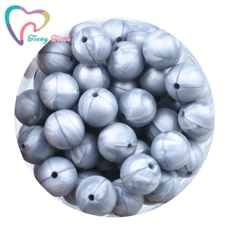 Metallic Silver Маленькие зубы металлические 12-15 мм круглые силиконовые прорезыватели для зубов еда без бисфенола-а класс Детские Жевательные круглые шариковые бусины 12 цветов на выбор - Цвет: Metallic Silver