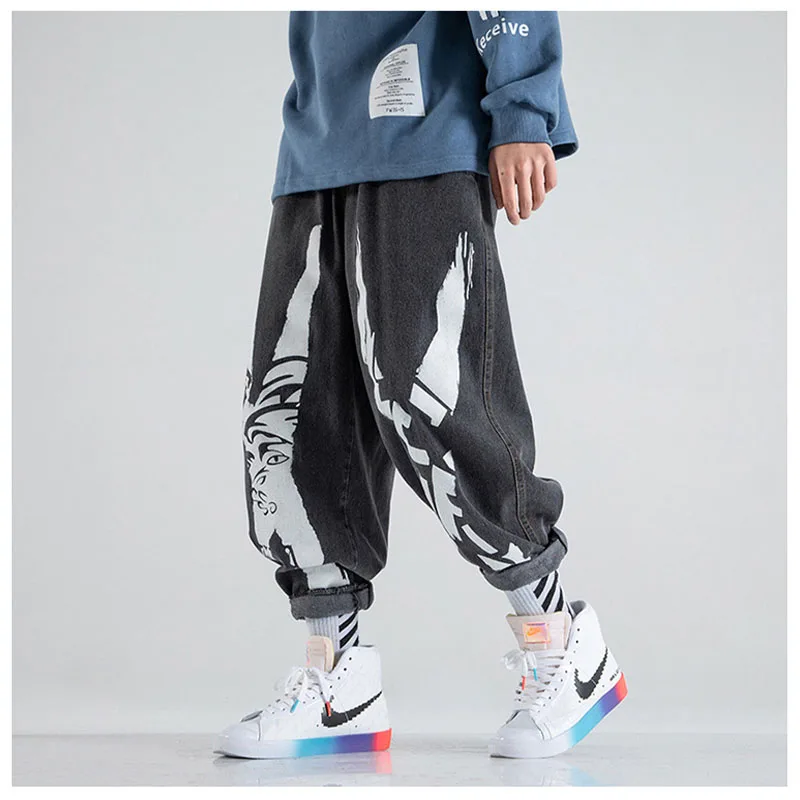 

Men Oversized Black Jeans Pants 2021 Denim Mens Streetwear Hip Hop Harem Pants High Wasit Denim Pants Overalls