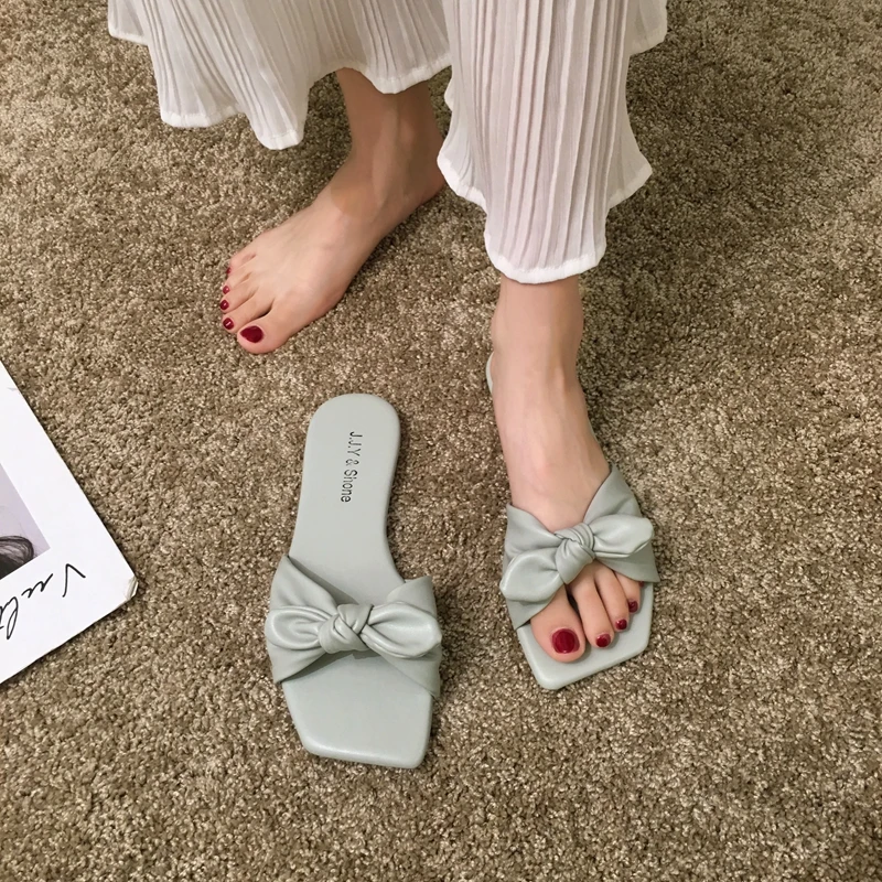 

MIYEDA Women's Slippers Womens Sandals 2021 Luxury Designer Flats Butterfly Knot Summer Sweet Low Heel Female Shoes