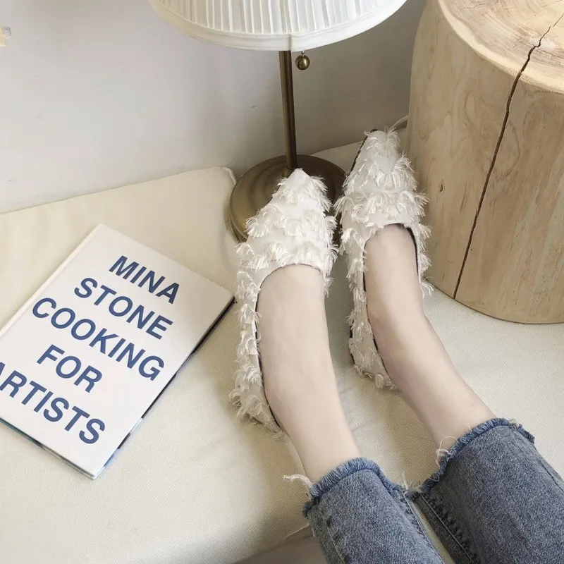 Women Flats Shallow Shoes Fashion Sweet Casual Comfortable Solid color tassel Furry Woman Boat footwear mocasines mujer J14-64 | Обувь