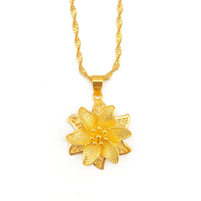 

Fashion Flower Pendant No Chain Exquisite 8K Yellow Gold Plated Necklace Pendant for Women Wedding Engamgent Trendy Jewelry Gift