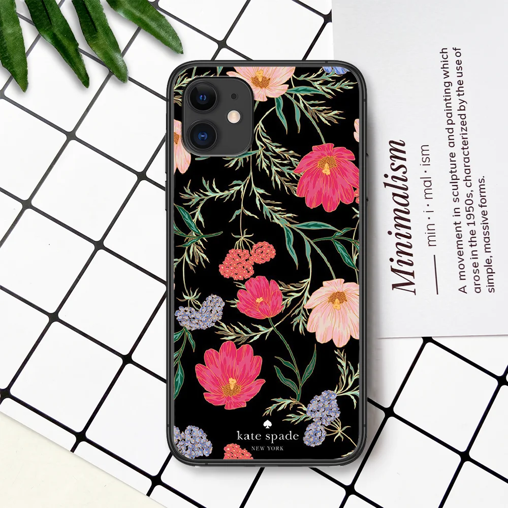 

Fashion Brand Kate Pink Flower Phone Case For IPhone 4 4s 5 5S SE 5C 6 6S 7 8 Plus X XS XR 11 12 Mini Pro Max 2020 black Cell