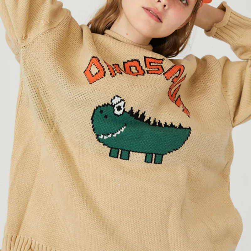 Женские свитера винтажный свободный свитер с мультяшным динозавром женская