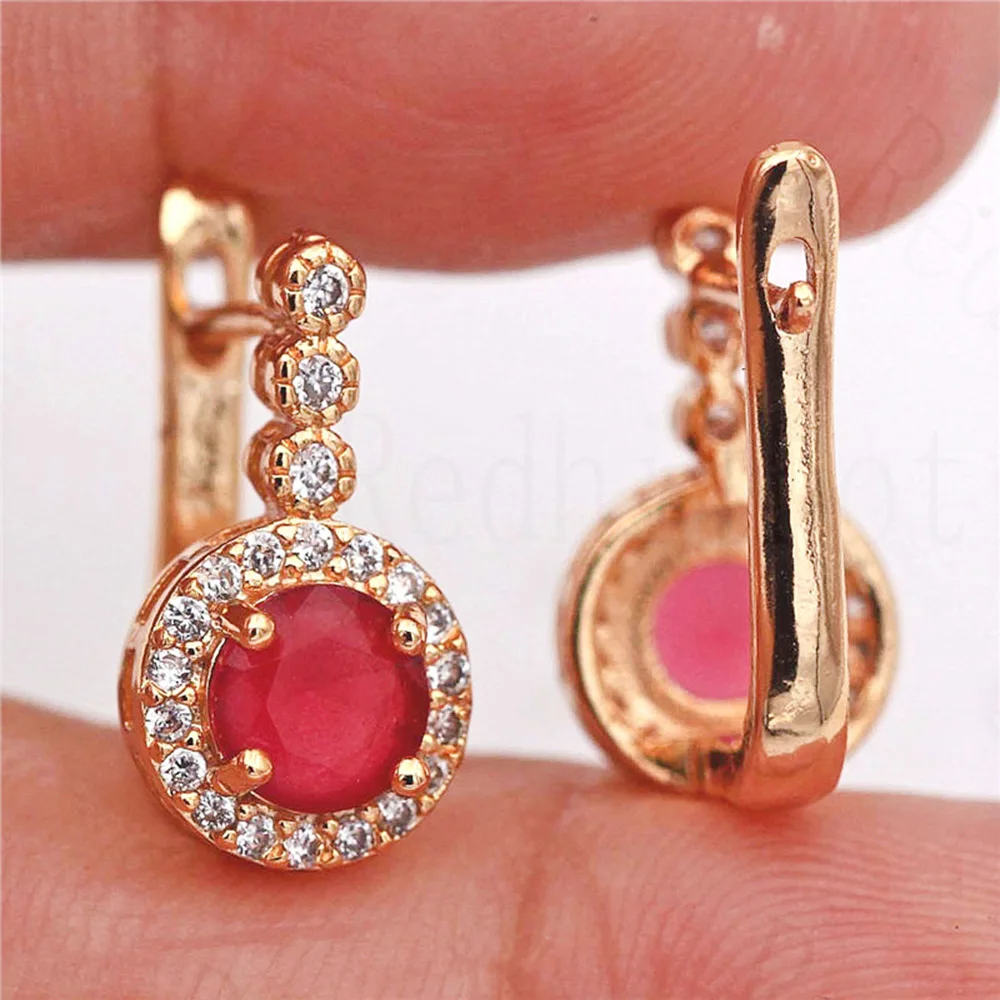 Модные Роскошные серьги кольца для женщин золотое покрытие красный зеленый