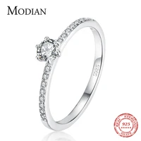 modian solid 925 sterling silver simple round clear cz finger rings for women girls cassic wedding statement fine jewelry gift