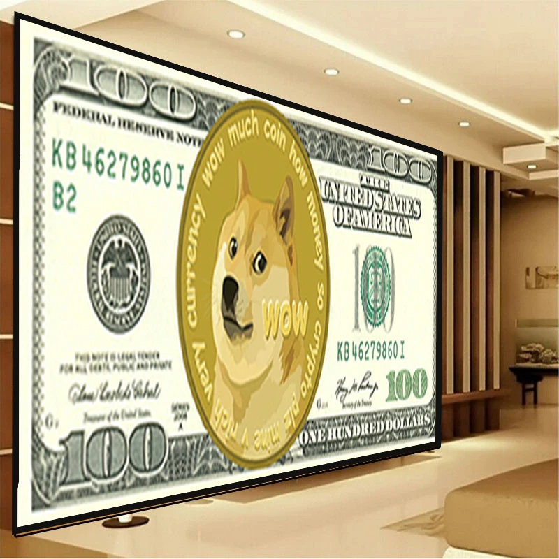 

Wow Dogecoin 100 долларов США плакаты и принты абстрактный доллар деньги холст живопись мотивационный Настенный декор спальня офис