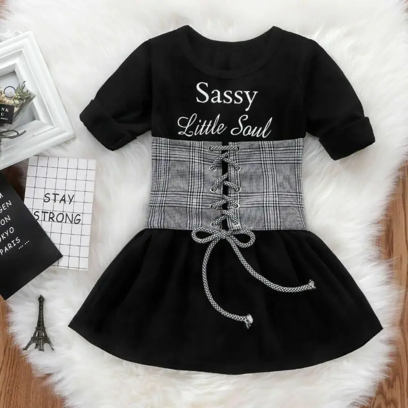 Casual Girl Dress Fashion Kids Baby Girls Sassy Little Soul Lace-up Vest 2pcs Outfits Set 1-6Y | Детская одежда и обувь