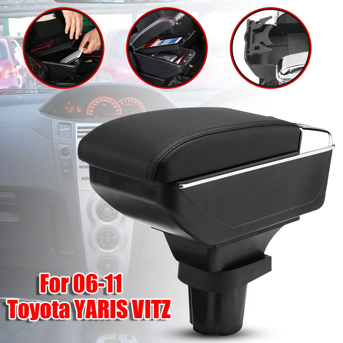 

1pcs Armrest with leatherette Padding And 1pcs All required hardware For 2006-2011 Toyota Yaris/Vitz 5dr hatchback