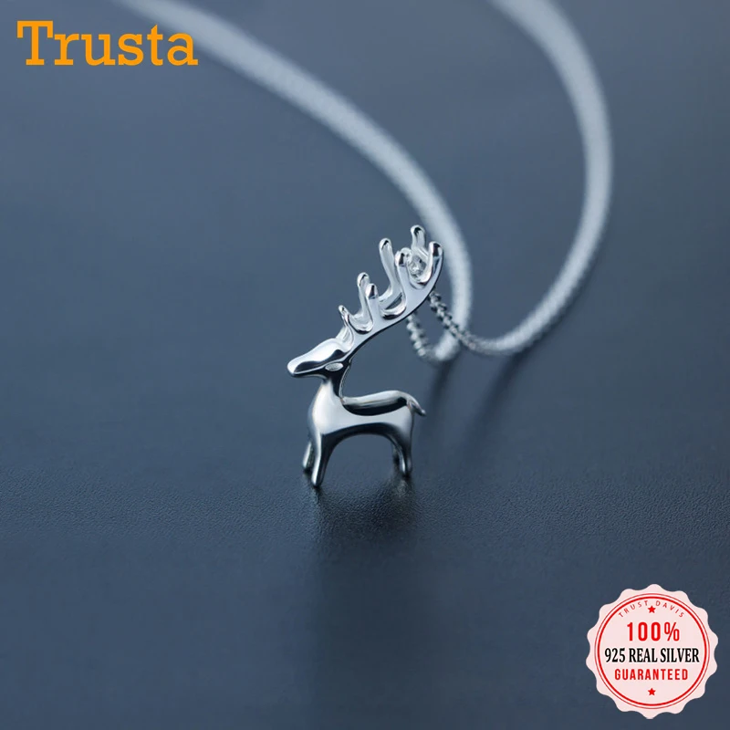 Trusta 2020 New Women's Fashion % 925 Sterling Silver Jewelry Wapiti Deer Pendant Short 40cm Necklace Cute Gift Girls Lady DS131 |
