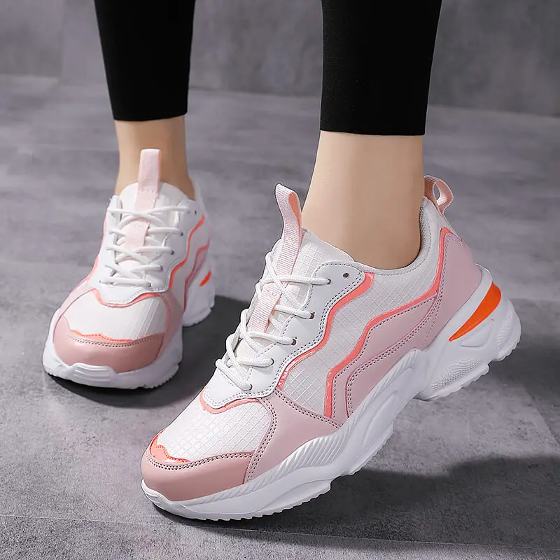 

Sneakers Women Running Shoes Comfortable PU Outdoor Casual Sports Shoes Breathable Thick Bottom Increasing Height