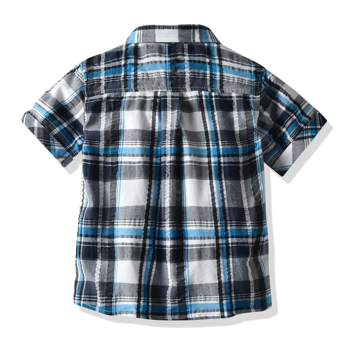 

Boys' casual suit Kids' checked shirt, collar and shorts suit