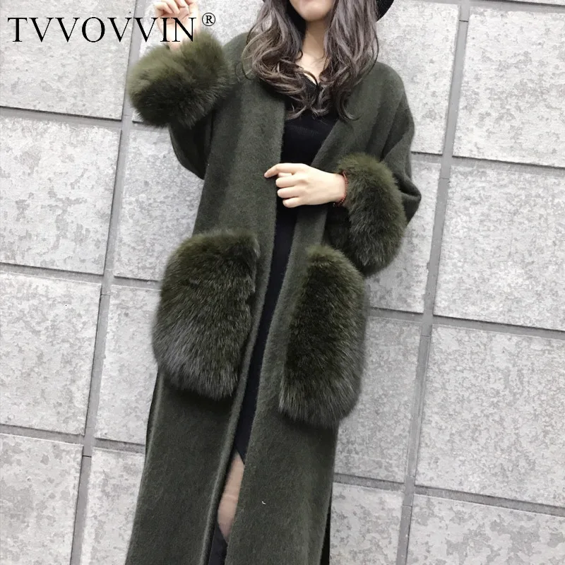 TVVOVVIN new autumn and winter clothes woolen knitting cardigan fur big pockets loose long women coat R070