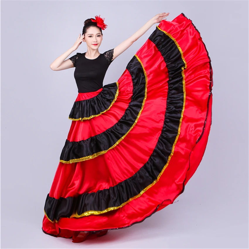 Girl Flamenco Dress Spain Belly Dance Skirt Belly Dance Chorus Ballroom Women Vestidos Bullfighting 360/540/720 Degree Costume images - 6