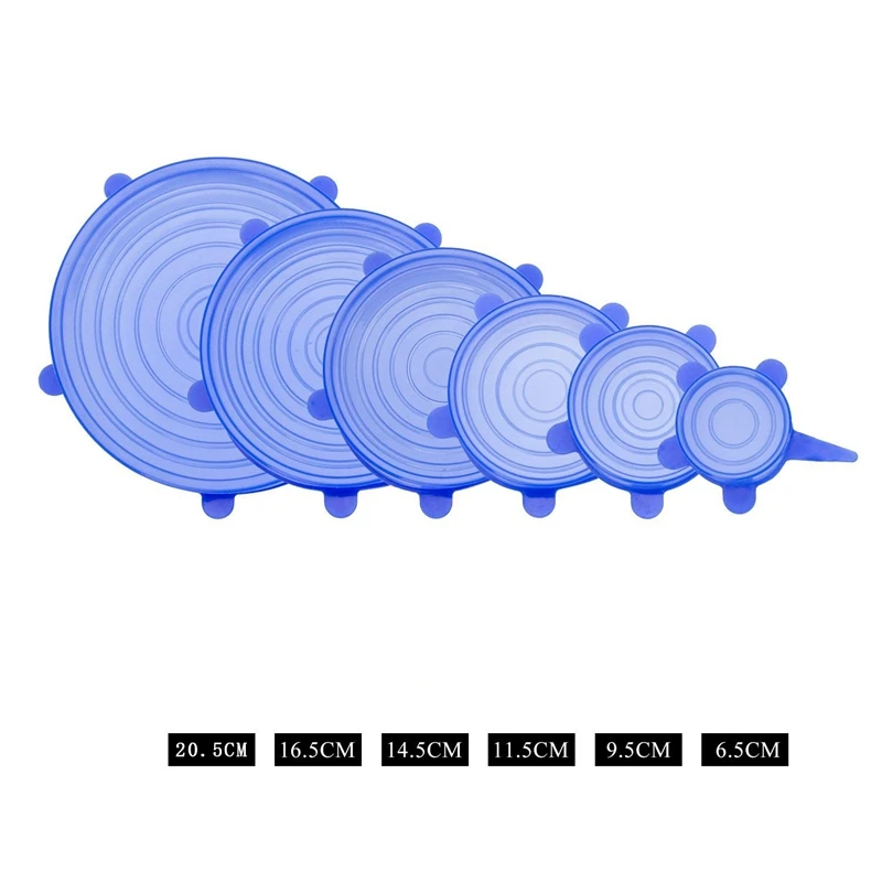 

12 PCS Durable Silicone Stretch lid - Expandable Food Cover for Bowel, Can, Jar, Glassware ( 6 Sizes)