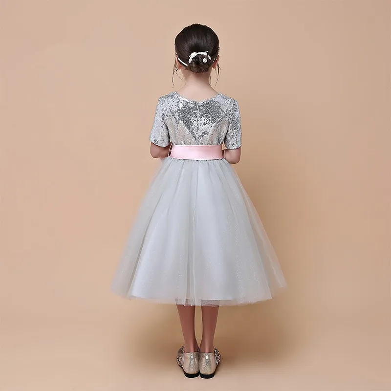 Серебристое Тюлевое рождественское платье с блестками для девочек Детское