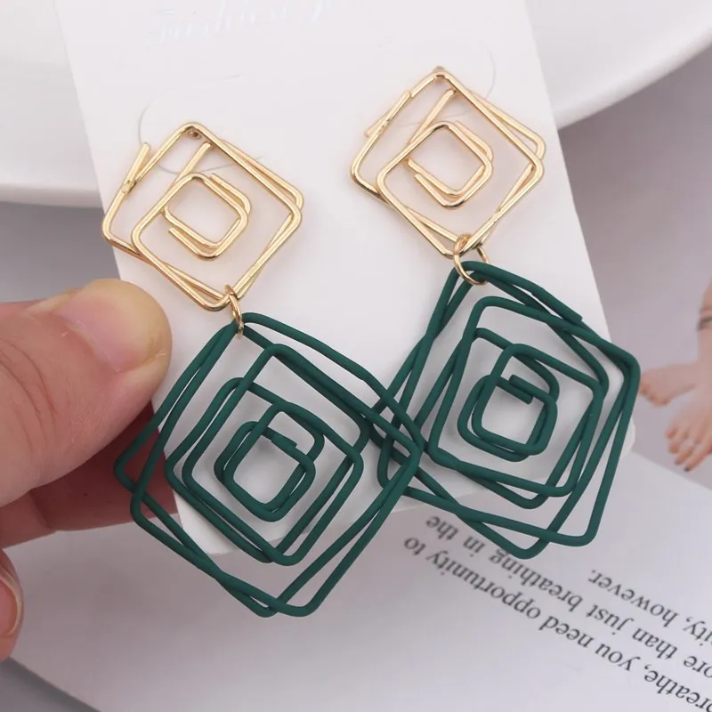 Лидер продаж серьги-подвески в форме ромба красного и желтого цвета квадратные