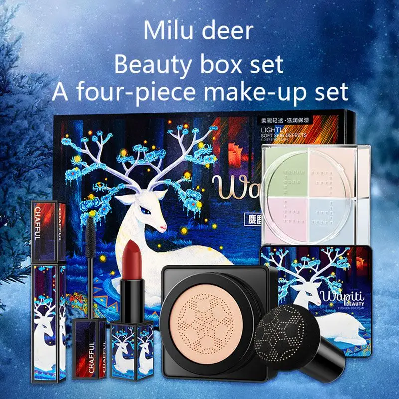 

Elk Makeup Set Lipstick Loose Powder Mascara BB Cream Small Mushroom Air Cushion Lasting waterproof Cosmetic Kit