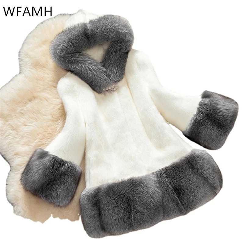 2023 New Winter Imitation Fur Imitation Fox Fur Collar Whole Mink Mid-length Fashion Mink Fur Hooded Jacket Women Wide-waisted