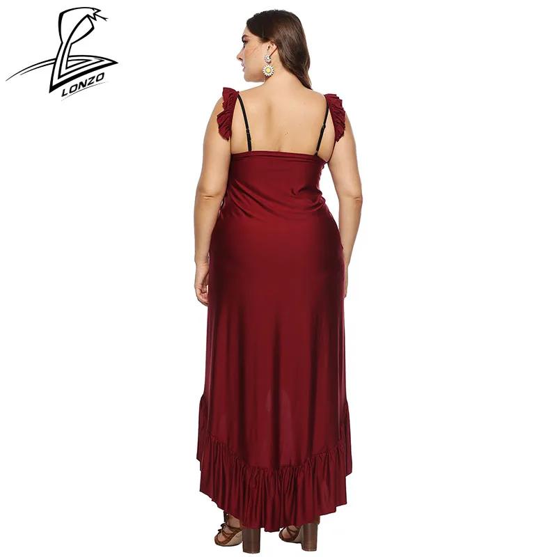 LONZO  Plus Size Ruffled Beach Dress Women's Honeymoon Sexy Halter Bikini Cover Large Swing Skirt  LCP26