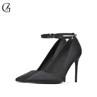 goxeou womens pumps satin ankle strap black pointed toe high heels party sexy nightclub fashion office lady shoes size 32 46