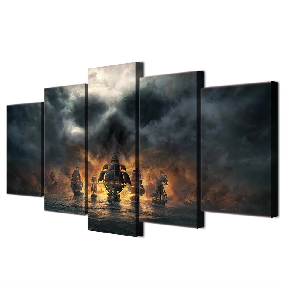

Canvas Wall Art Home Decor Living Room Framework 5 Pieces Skull Cloud Mist Sailboat Painting Modular HD Printed Game Poster